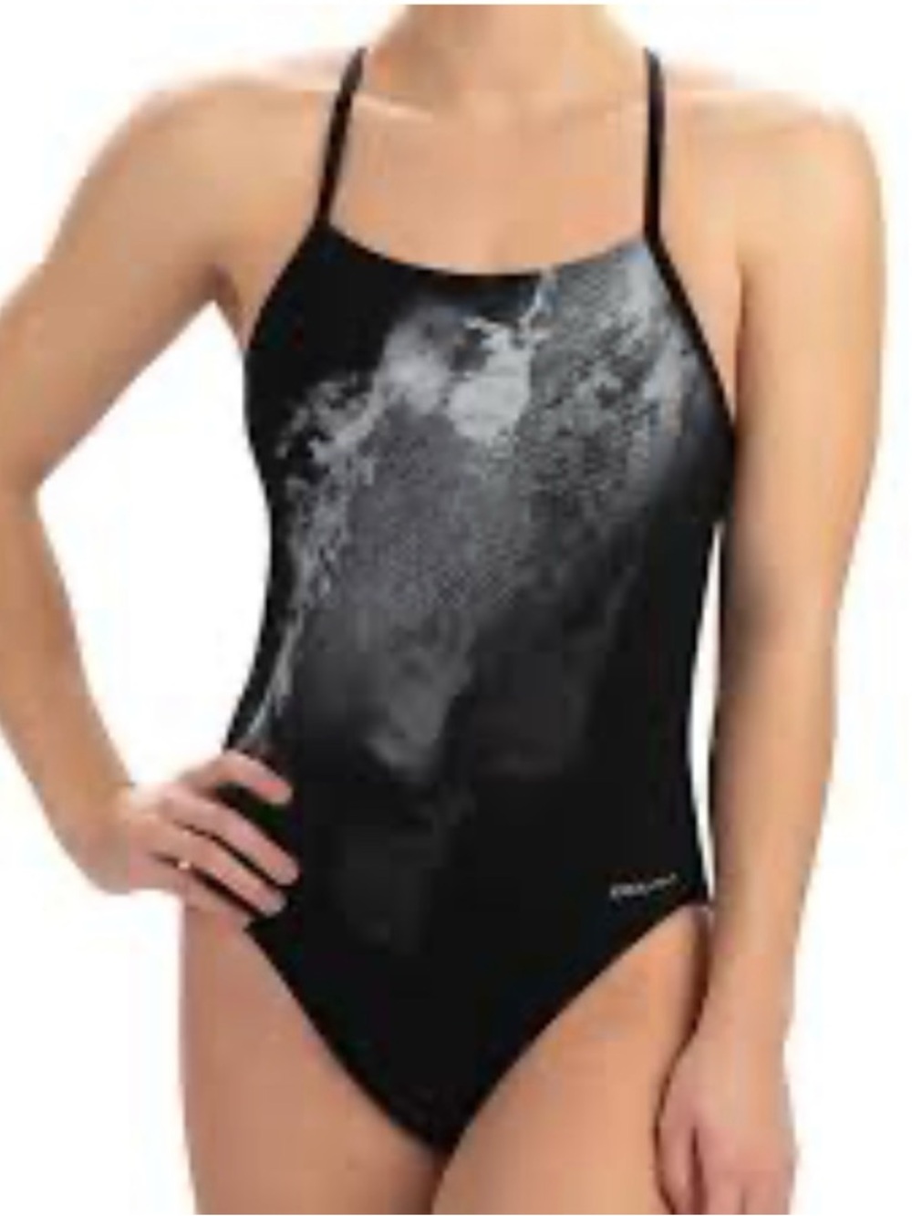 NWT new Women’s Swim Suit Black One Piece Black Silver Splash Training